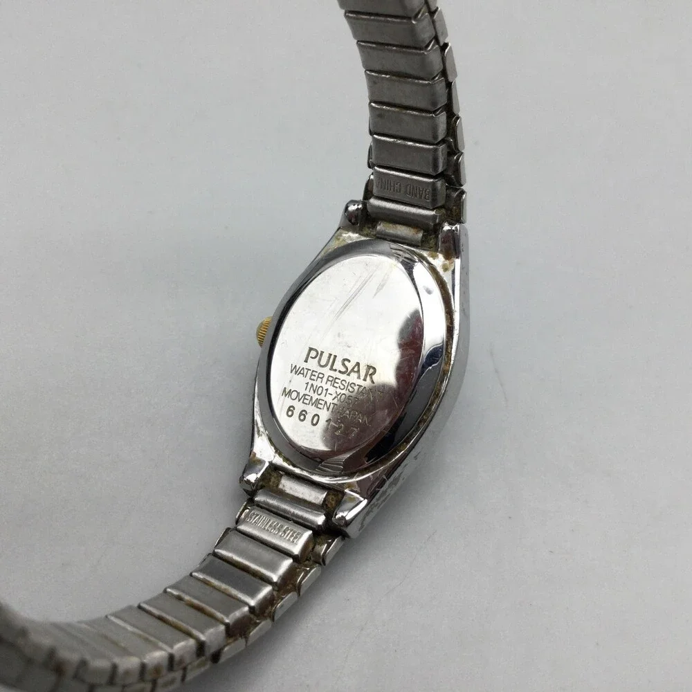 Pulsar Womens Watch 17mm Blue Dial Two Tone Stretch Band 1N01-X057 New Battery